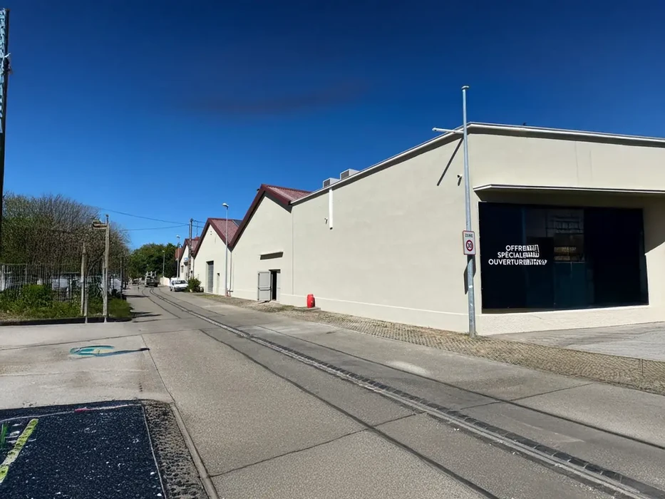 Équipe de plâtriers professionnels posant devant leurs véhicules utilitaires blancs siglés dans une cour d'entreprise